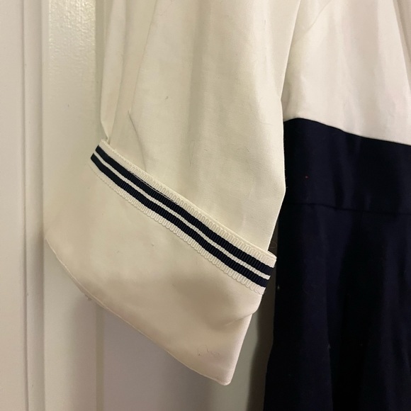 Eliza J Navy and White Pleated Skirt Ruffle Dress - Picture 6 of 10